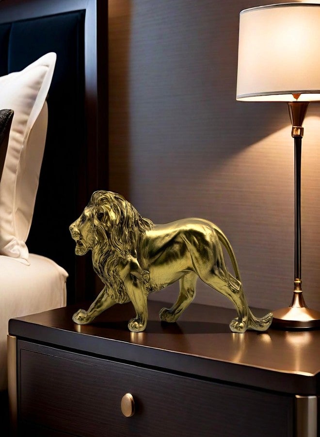 SHTWX Strong Lion Statue Figurine Sculpture Resin Collectible Gifts for Lion Lover Office Home Decor Desk Accessories Decoration Garden Figurines Outdoor Decor Gold - Image 3